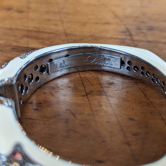 Rina Limor Off White Enamel Bracelet 925 Sterling Silver Clamper Bangle Signed - Picture 7 of 8